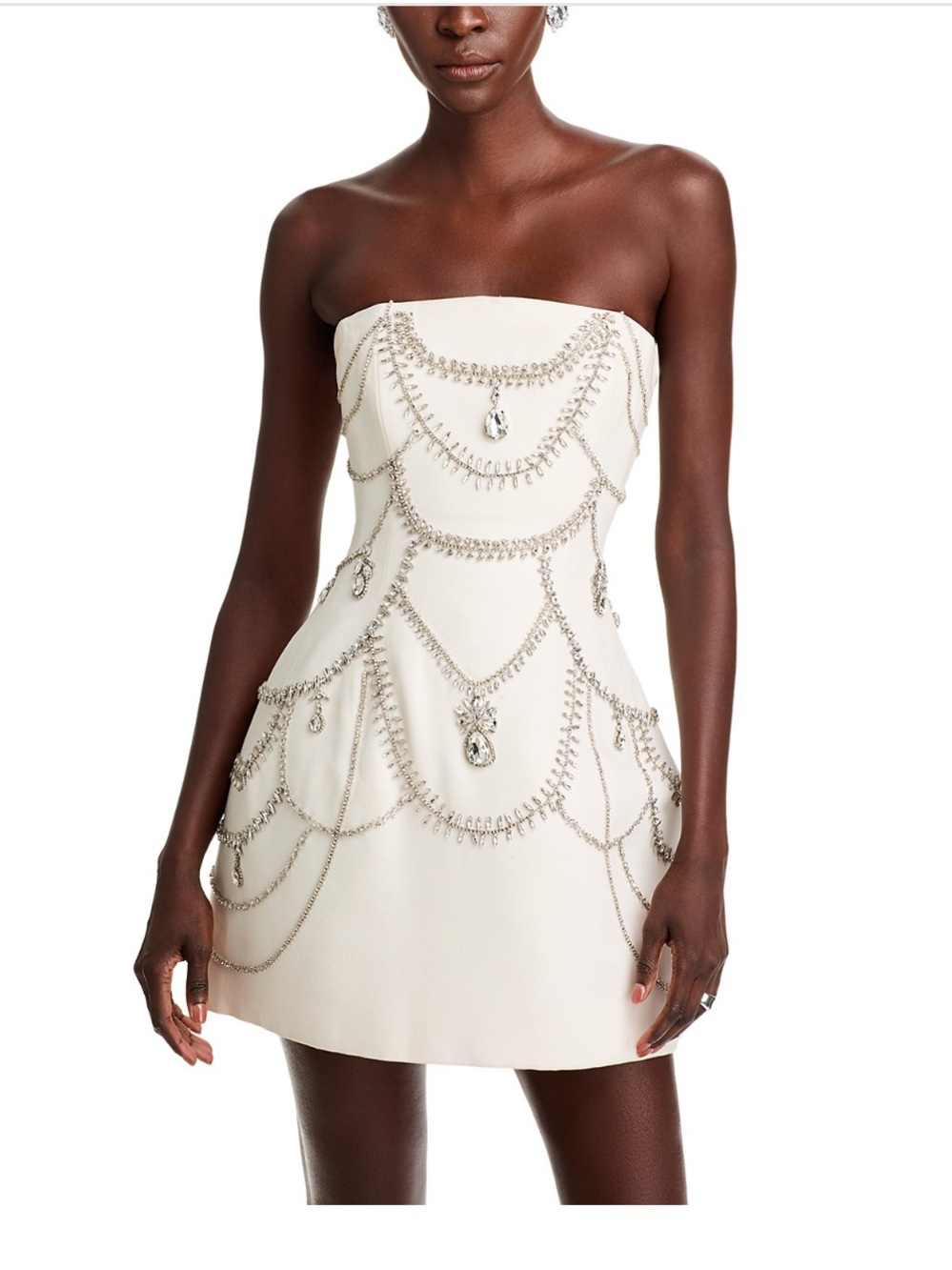 Strapless Ivory Mini Dress with Silver Chain Detail